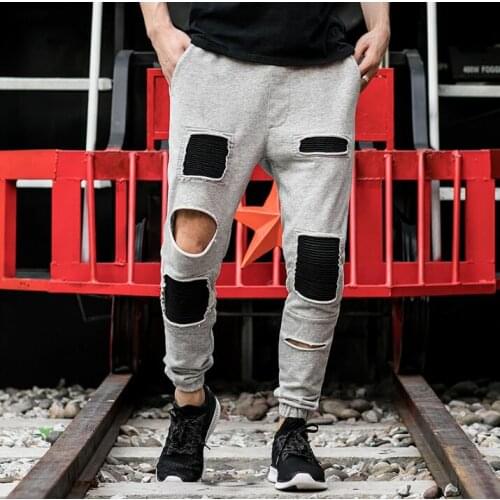 Spring summer personality Wild hole harem pants mens trousers pantalones hombre cargo feet pants for men pantalon homme grey