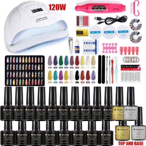 Mr Chem Nail Set 120W UV LED Lamp Dryer 18/12PCS Nail Gel Polish Kit Soak Off Manicure Set Electric Nail Drill Tools Set uñas