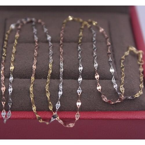 Real Pure 18K Color White Multi-tone Gold Chain 1.2mmW Lips Link Womens Wife Wealthy Gift Best Women Necklace Chain