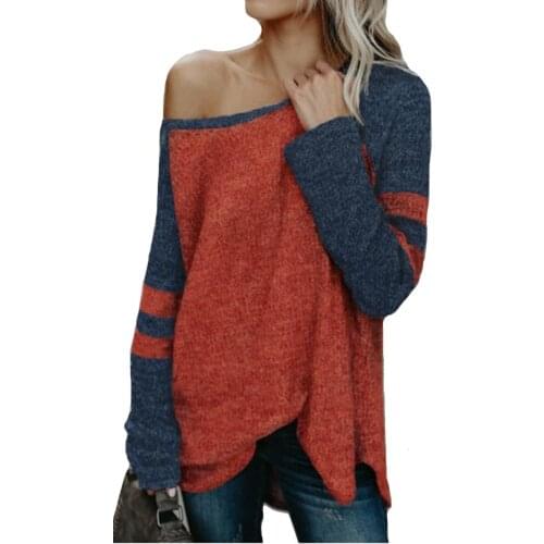 Hitmebox 2019 New Autumn Winter Sexy Women Off the Shoulder Color Block Knit Sweaters Raglan Long Sleeve Pullover Top Knitwear