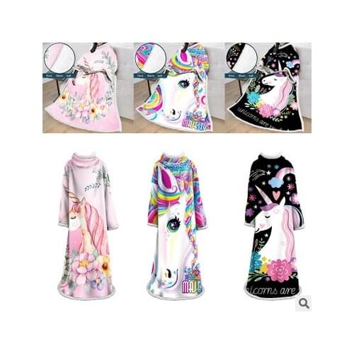 New Arrival 3D Unicorn Printed Oversized Hoodie Blanket Sweatshirt Soft Warm Winter Fleece blanket with Sleeve Christmas Gift