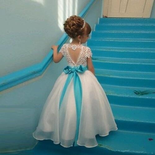 New Flower Girl Dresses with Ribbon Lace Top Baby Girls Clothes Birthday Party Gown Christmas Communion Dresses