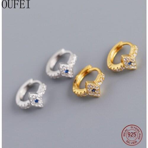 OUFEI 925 Sterling Silver Earrings For Women Hoop Earrings Small Mini Zircon Blue Eyes Earrings 2020 New Jewelry EH1075