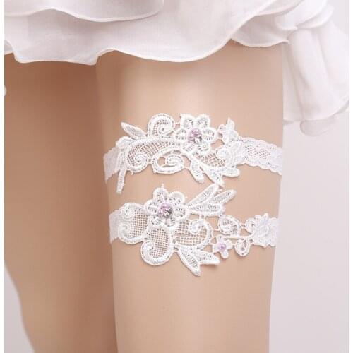 Wedding Garters Rhinestone Beading Lace Flower Sexy 2pcs Garters for Women/Female/Bride New Thigh Ring Bridal Leg Garter 5419