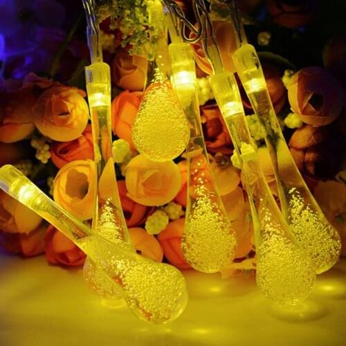 Xmas Tree Raindrop Waterdrop LED Solar Lamp String Lights Novelty Outdoor Garden Decor Light Patio Lantern 7M 30 LEDs