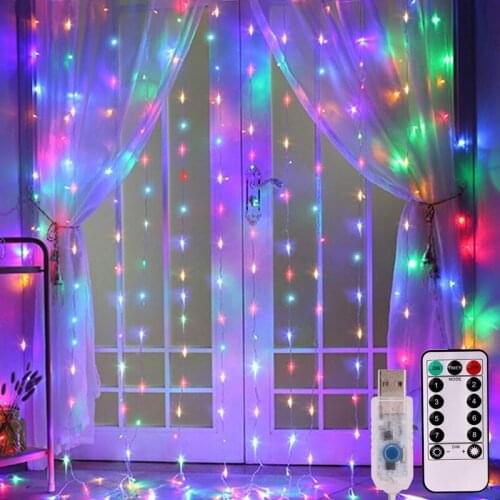 USB Power RemoteLED Curtain String Lights Control Curtain Fairy Lights Christmas Garland Lights Party Garden Home Wedding Decor