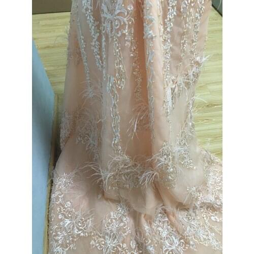 One Meter Fabric With Beads Appliqued Lace Feather 100*100cm