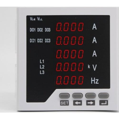 3 phase ampere voltage frequency multifunction meter with high alarm relay output and low alarm relay output with RS485 function