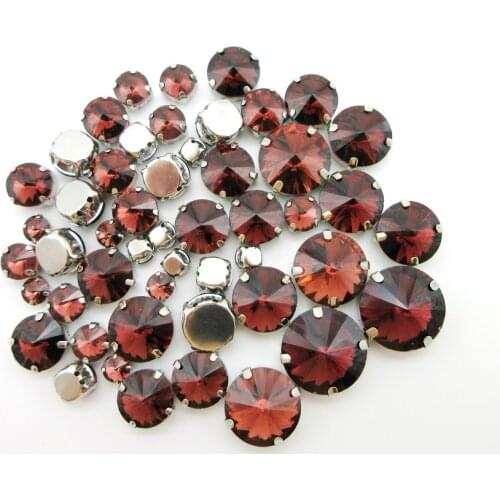 Wine red crystal glass mix Rivoli round shape 7 sizes silver claw flatback sew on rhinestones bags shoes garment applique diy