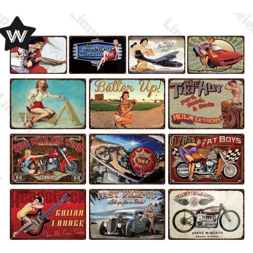 Battei Up Vintage Metal Tin Signs Decorative Plaque Fat Boys Wall Decoration Club Man Cave The Tiki Hut Plate Shabby Retro Plate