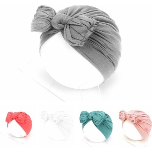 Yundfly Boutique Baby Girls Soft Bowknot Turban Beanies Newborn Folded Round Bows Hat Hair Accessories Gift