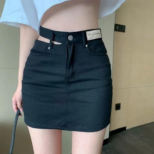 Sexy Summer Hollow Out mini skirts Women High Waist Hollow-out Waist Denim Skirt Korean Clothing Vestidos De Mujer Casual