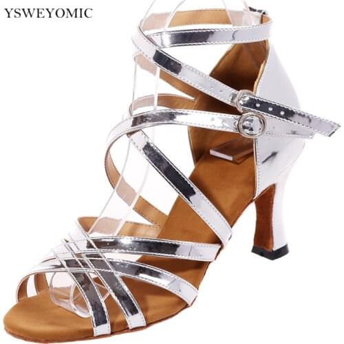 Dancing Shoes Silver Gold Shiny PU Leather 2021 Soft Thicker Insole High Quality Made Practise Latin Dance Shoes For Women