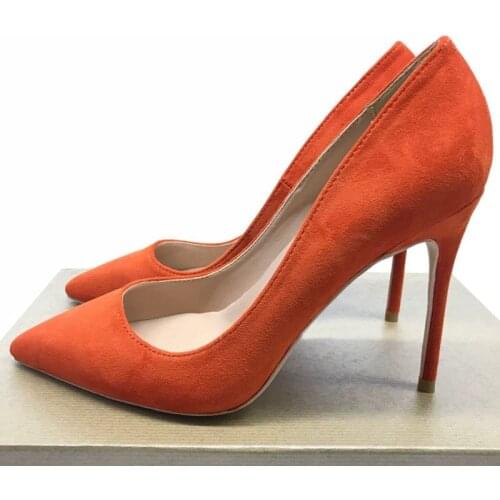Orange Woman Pumps 12cm High Heels Wedding Shoes Pointed Toe Slip on Evening Party Club Stilettos RM012 CHENSIR9