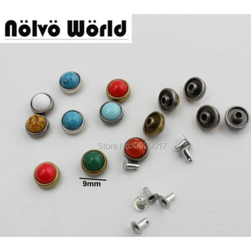 100pcs/lot 9mm DIY shoes accessories plastic mix metal nail round nail bags bracelets screws colorful decorative nail rivets