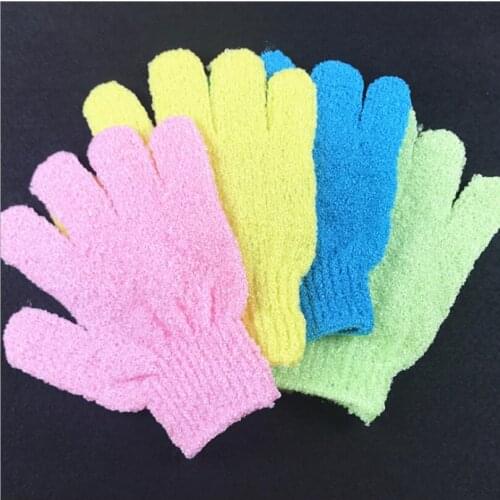 2PCS Exfoliating Mitt Bath Shower Scrub Tan Dead Skin Removal Exfoliator Elastic Five-Finger Bath Gloves Random color T1582