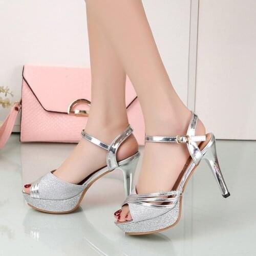 2021 Summer Platform Womens Sandals Woman 10cm High Heels Sexy Party Wedding Shoes Peep Toe Gold Silver Pumps Ladies High Heels