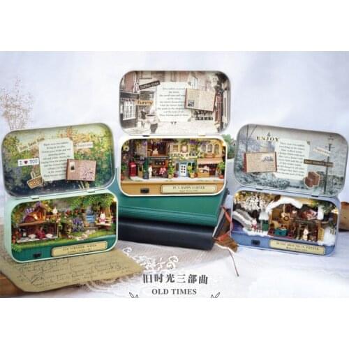 3D Dollhouse Wooden Box Theatre DIY Model Miniatures Wooden Dollhouse Miniature Box Cute Mini Doll House Assemble Kits Gift Toys