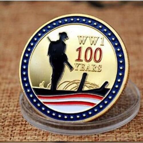4 pcs SLMTTG 24K real gold plated first world war 100th anniversary soldier memory 40 mm badge collectible decoration coin