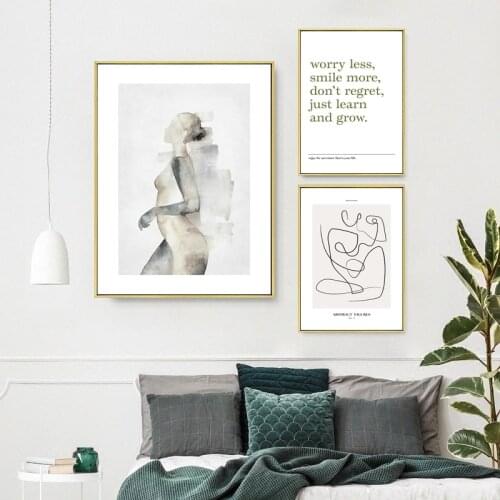 Abstract Line Drewing Body Face Quotes Wall Art Nordic Simple Plant Leaves Canvas Painting Nordic Posters and Prints Pictures