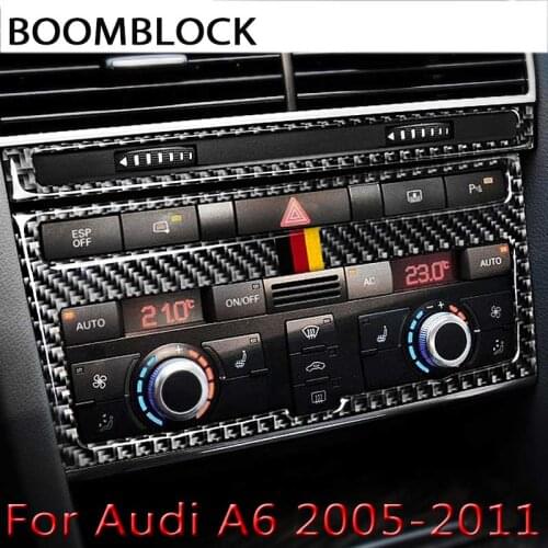 BOOMBLOCK Car Styling Carbon fiber Central Air Conditioning CD Panel Decorative Cover Stickers Trim For Audi A6 C5 C6 2005-2011