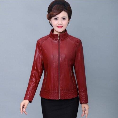 Big Size 4XL Womens Leather Coat PU New 2021 Leather Coat Women Short Slim Stand collar Motorcycle Female Leather Clothing Red