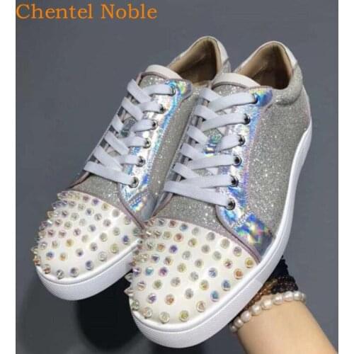 Brand Chentel Colorful Rivet Outdoor Spring Casual Party Men Sneaker Spikes Lace-Up Patchwork Popular Male Vulcanized Shoes
