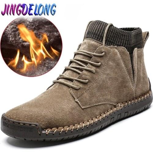 Brand Men Boots Winter Plush Warm Men Snow Boots Lace-Up Non-slip Male Ankle Boots Autumn Outdoor Waterproof Man Motorcycle Boot