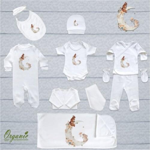 Newborn Essentials 10'lu Organic Hospital Output Set Soft 100% Cotton Baby Gift Layette Hospital Outfit Baby Set 0-3 9,9-12months