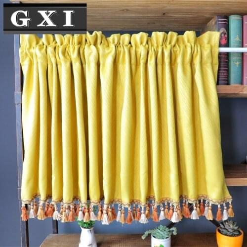 GXI Yellow Solid Tassels Thick Shade Short Curtain For Kitchen Living Room Window Treatment Home Decoration Drapes