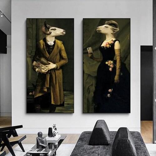 Retro Earl of the Goat Animal Oil Painting Print On Canvas Art Postes And Prints Nordic Retro Art Pictures For Living Room Decor