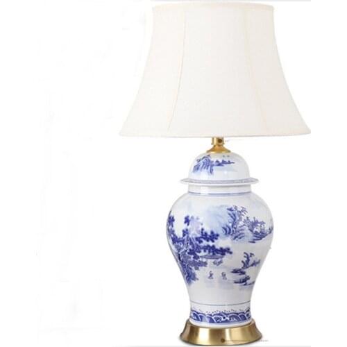 Chinese Blue White Porcelain Ceramic Table Lamp For BedRoom Bedside Living Room Foyer Study Desk Reading Night Light 190095
