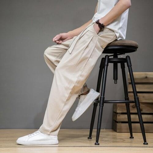 Chinese Trousers Pantalons Homme Spring Cotton Linen Pants Men Elastic Waist Casual Harem Pant Loose Sweatpants Traditional