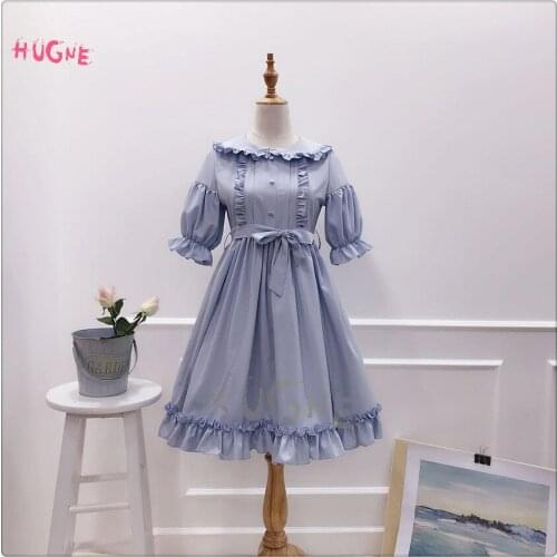 Girls Classic OP blue lolita Dresses Womens short sleeves summer school Lolita one piece