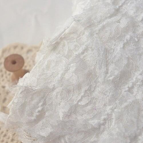 Creamy White Floral Strips Lace Mesh Blouse Dress Decoration Wedding Dress Cos Small Dress Dress Veil Fabric