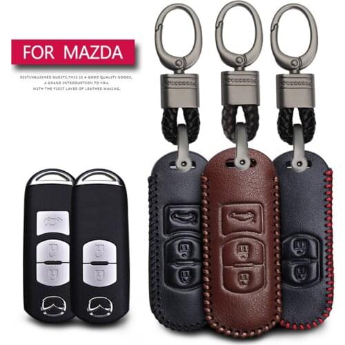 KUKAKEY Car Accessories Key Cover Case For Mazda 3 6 CX5 CX7 323 626 Familia CX-3 CX-5 Demio Hand-woven Smoky Grey Metal Keyring
