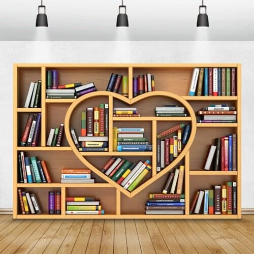 Laeacco Bookshelf Books Love Heart Study Room Library Photography Backgrounds Photo Backdrops Photophone For Photo Studio Props