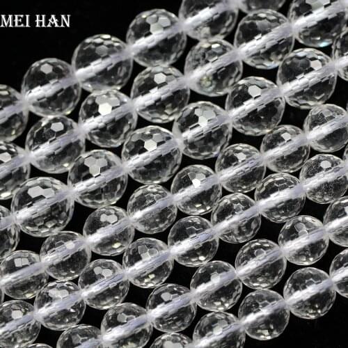 Meihan (2 strands/set) 8mm,10mm Faceted round natural white crystal beads stone for diy necklace Wholesale