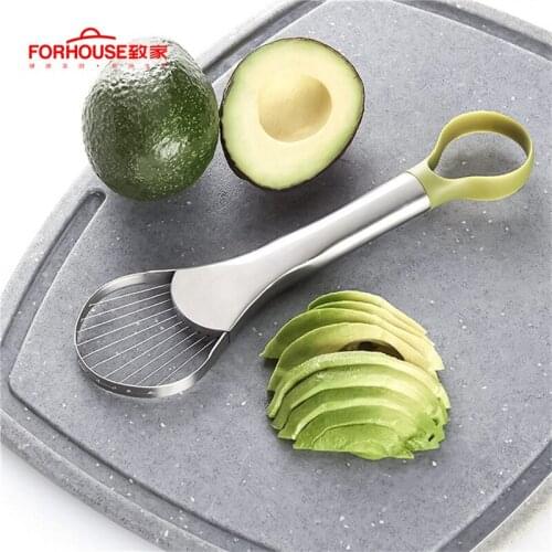 Multifunctional 2 in 1 Avocado Cutter Non-slip Design Slicer Peeler Sliver Stainless Steel Scoop Slices Kitchen Tool