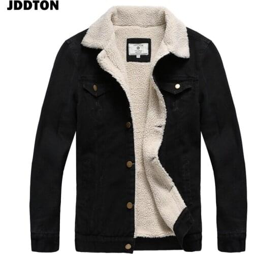 JDDTON Mens Denim Lambswool Jackets Casual Male Loose Loog Sleeve Windbreaker Coats Hip Hop Outwear Thick Jean Streetwear JE526