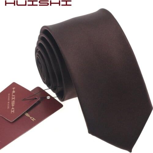 HUISHI Hot Sale New Solid Brown Mens Wedding Tie Necktie Skinny Waterproof Woven Ties For Men Business Shirt Suit Neck Tie