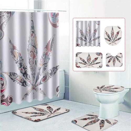 180x180cm Maple Leaf Pattern Waterproof Shower Curtain Set Non-slip Bath Rugs Toilet Lid Cover Home Decor Bathroom Products