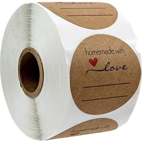1 Roll/500pcs Handmade with Love Letters Cookie Bags Labels Round Adhesive Baking Packaging Envelope Gift Box Decoration Sticker