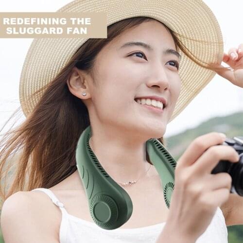 2021 New Portable Hanging Neck Fan Bladeless Fan Personal Wearable Neckband Leafless Fan USB Rechargeable Fan Mini Necklace Fan