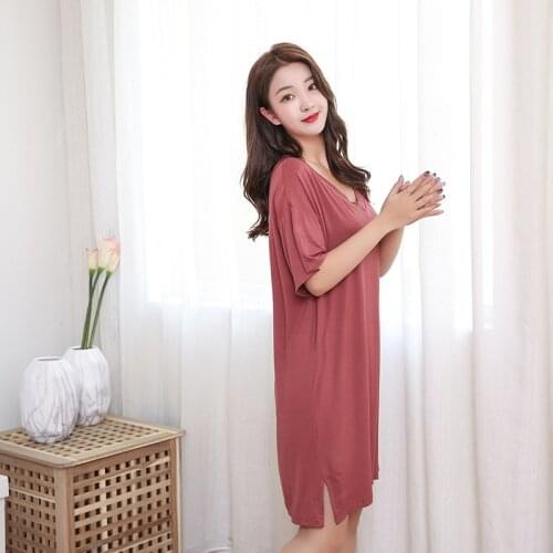 2021 New Summer Female Home Plus Size Loose Short-sleeved Modal Pajamas Dress