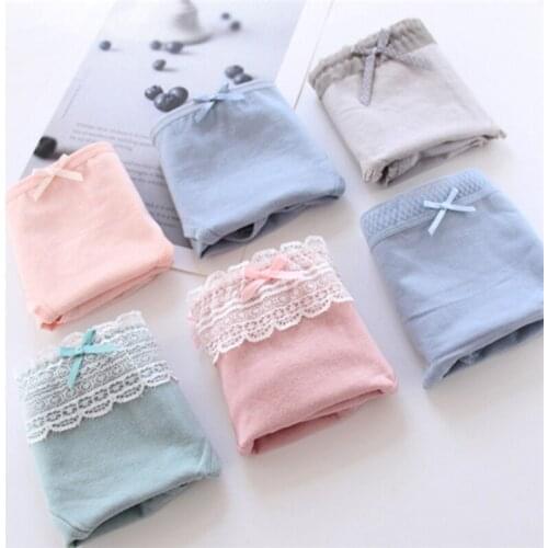 New Arrived 4Pcs/Lot Girl Panties Underwear Lace Briefs Cotton Lingerie Soft Comfortable Bowknot Cartoon Panty Wholesale WM-4