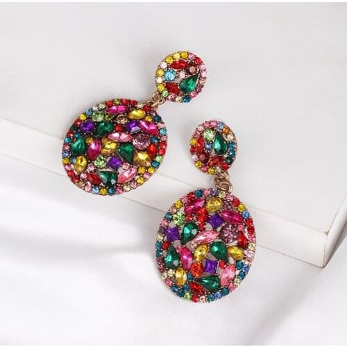 New Colorful Stone Ring Earrings Geometric Round Big Dangle Earring Statement Cute Wedding Rainbow Za Earring For Women 2021
