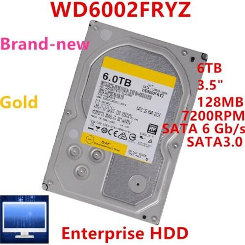New HDD For WD Brand Gold 6TB 3.5" SATA 6 Gb/s 128MB 7200RPM For Internal HDD For Desktop Computer HDD For WD6002FRYZ