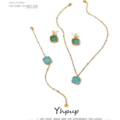 Yhpup New Women Stainless Steel Jewelry Temperament Blue Natural Stone Collar Necklace joyería acero inoxidable mujer Gift 2021