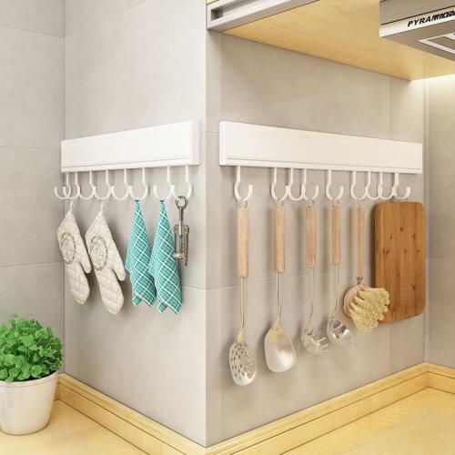 Punch-Free Kitchen Hook Organizer Rack Wall Hanging Aluminum Storage Shelf Kitchenware Spoon and Spatula Storage Shelves Rack